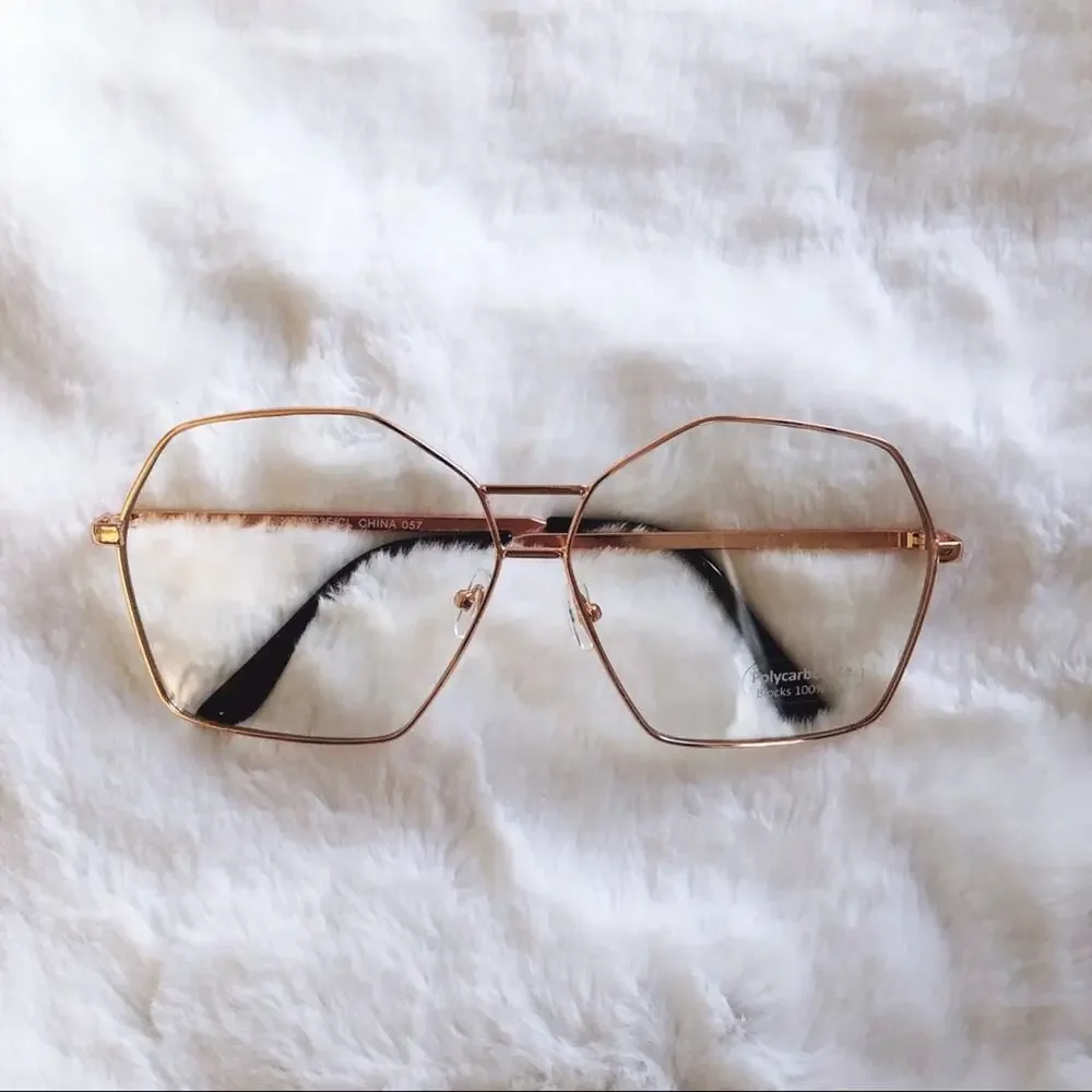 Peyton Rose Gold Hexagon Clear Sunglasses